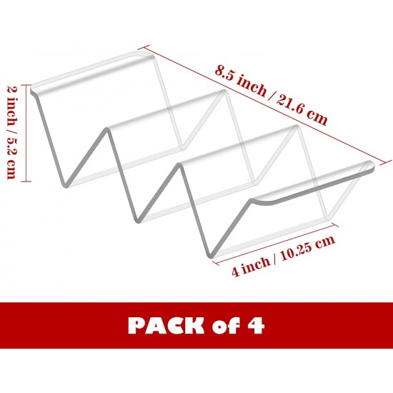 Clear Acrylic Taco Holder Stand Set of 4 Taco Rack Holders Taco Tray for Taco Shells, Restaurant and Home Use, 