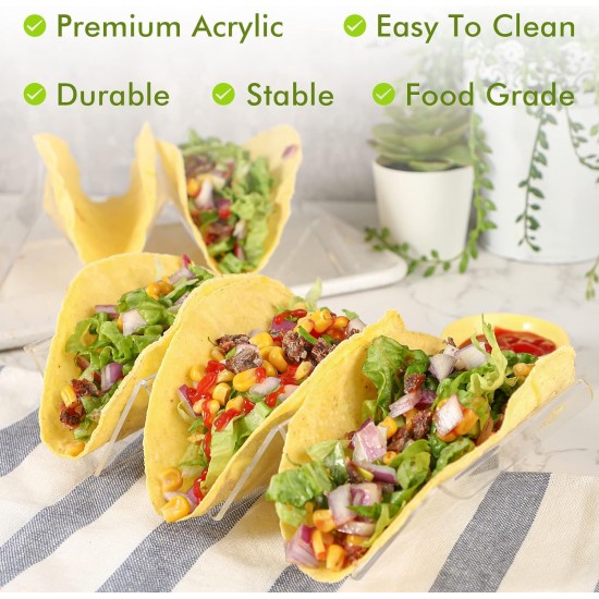 Clear Acrylic Taco Holder Stand Set of 4 Taco Rack Holders Taco Tray for Taco Shells, Restaurant and Home Use, 