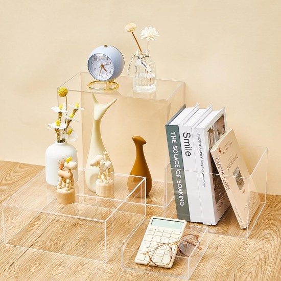Square Acrylic Display Stand Riser for Accessories, Jewelry Showcase & Food (7 Sizes) (Clear)