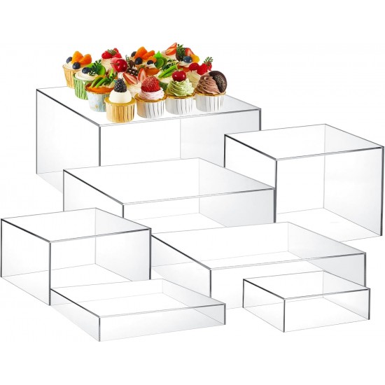 Square Acrylic Display Stand Riser for Accessories, Jewelry Showcase & Food (7 Sizes) (Clear)