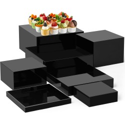 ستاند عرض مربع من الأكريليك للإكسسوارات والمجوهرات والأطعمة (7 أحجام) (أسود)