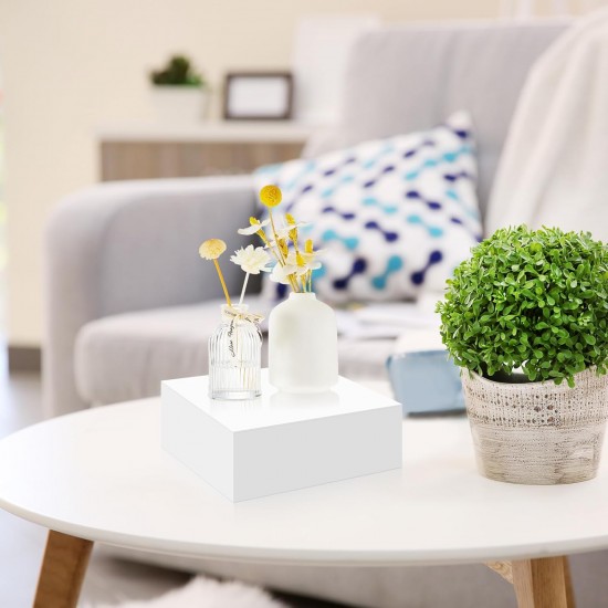 Square Acrylic Display Stand Riser for Accessories, Jewelry Showcase & Food (7 Sizes) (White)