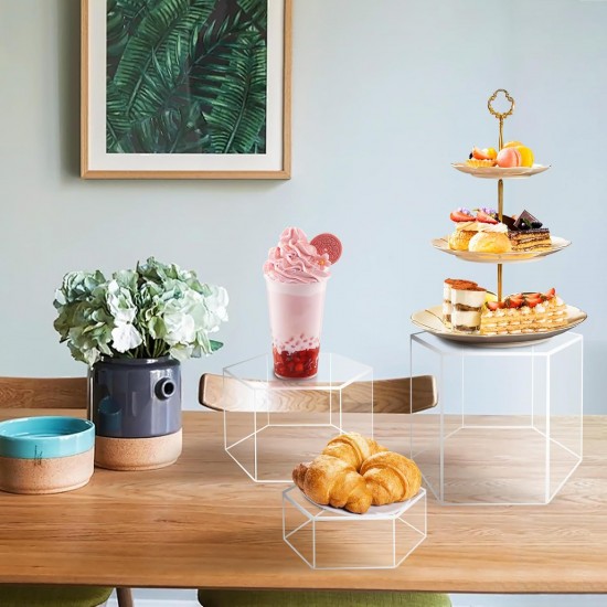Hexagonal Acrylic Display Stand Riser for Accessories Jewelry ,Cupcakes(6 Sizes) (Clear)