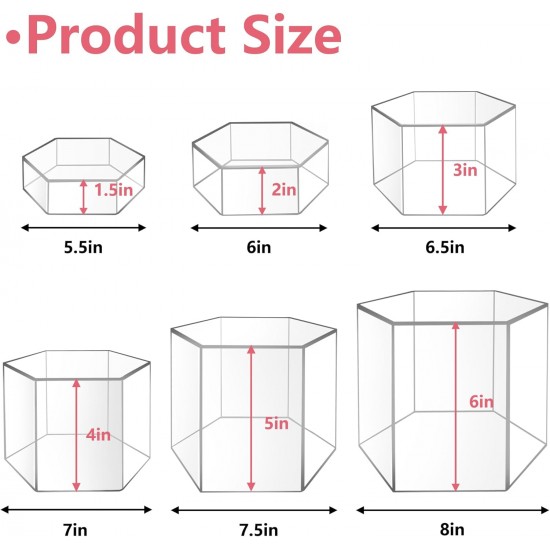 Hexagonal Acrylic Display Stand Riser for Accessories Jewelry ,Cupcakes(6 Sizes) (Clear)