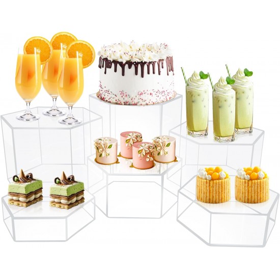 Hexagonal Acrylic Display Stand Riser for Accessories Jewelry ,Cupcakes(6 Sizes) (Clear)