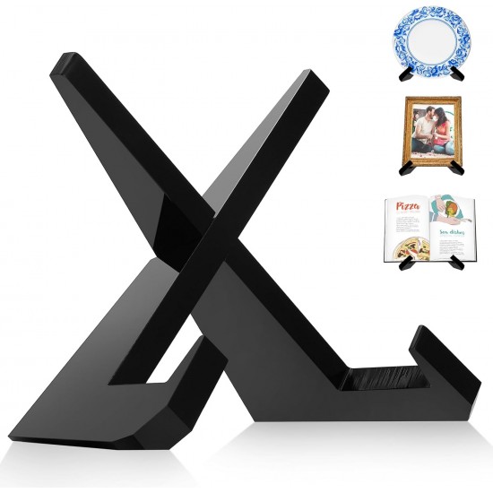 Black Acrylic Cookbook Stand Plate, Holder for Display Picture Frame Stand, Display Stand for Books, Plates, Artwork, Records