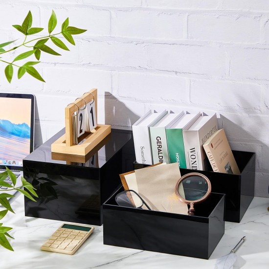  Acrylic Display Stand Riser for Accessories, Jewelry Showcase & Food (5 Sizes) (Black)