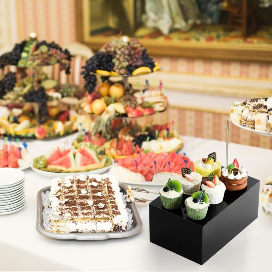  Acrylic Display Stand Riser for Accessories, Jewelry Showcase & Food (5 Sizes) (Black)