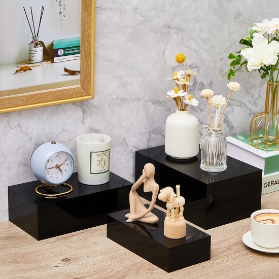  Acrylic Display Stand Riser for Accessories, Jewelry Showcase & Food (5 Sizes) (Black)