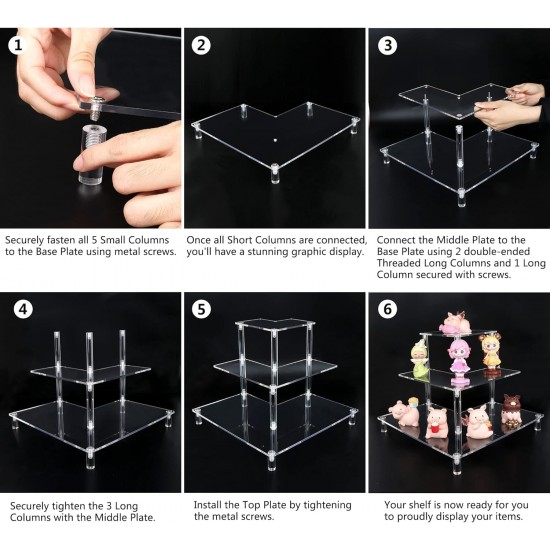 Acrylic Display Riser Stand, Corner Shelf (3 Tier) for Living Room, Bathroom, Home