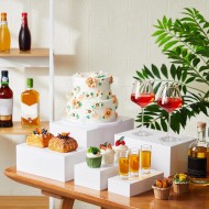  Acrylic Display Stand Riser for Accessories, Jewelry Showcase & Food (5 Sizes) (White)