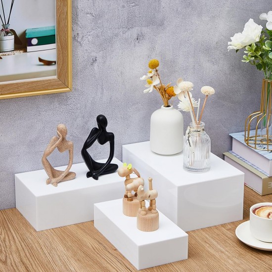 Acrylic Display Stand Riser for Accessories, Jewelry Showcase & Food (5 Sizes) (White)