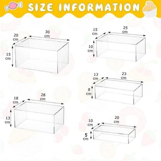  Acrylic Display Stand Riser for Accessories, Jewelry Showcase & Food (5 Sizes) (White)
