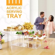 3 Tier Acrylic Serving Tray, Display Stand for Fruits Cupcakes, Catering and Buffet Table Presentations, Reusable Tiered Platters, Clear - Rectangular