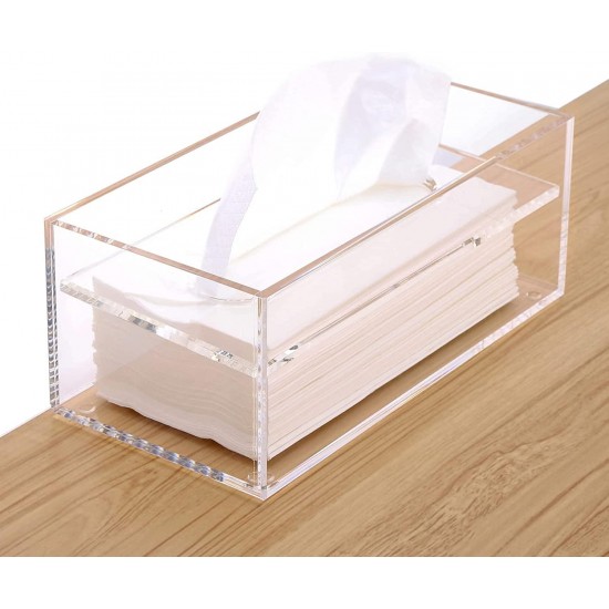 Clear Acrylic Tissue Box Cover Holder (26x12x10cm), Rectangle Napkin Dispenser Organizer, Disposable Paper Laundry