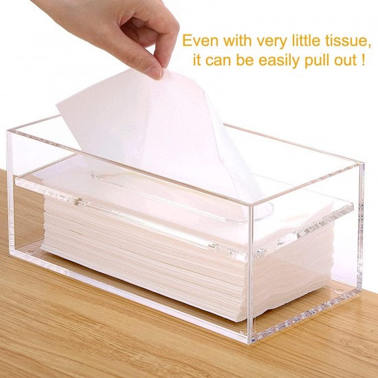 Clear Acrylic Tissue Box Cover Holder (26x12x10cm), Rectangle Napkin Dispenser Organizer, Disposable Paper Laundry
