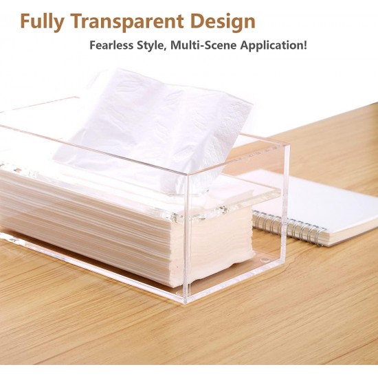 Clear Acrylic Tissue Box Cover Holder (26x12x10cm), Rectangle Napkin Dispenser Organizer, Disposable Paper Laundry
