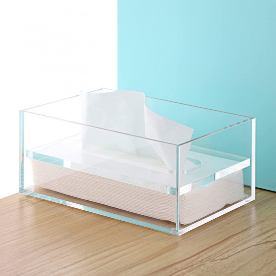Clear Acrylic Tissue Box Cover Holder (26x12x10cm), Rectangle Napkin Dispenser Organizer, Disposable Paper Laundry