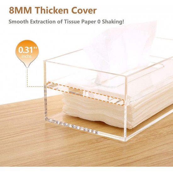 Clear Acrylic Tissue Box Cover Holder (26x12x10cm), Rectangle Napkin Dispenser Organizer, Disposable Paper Laundry