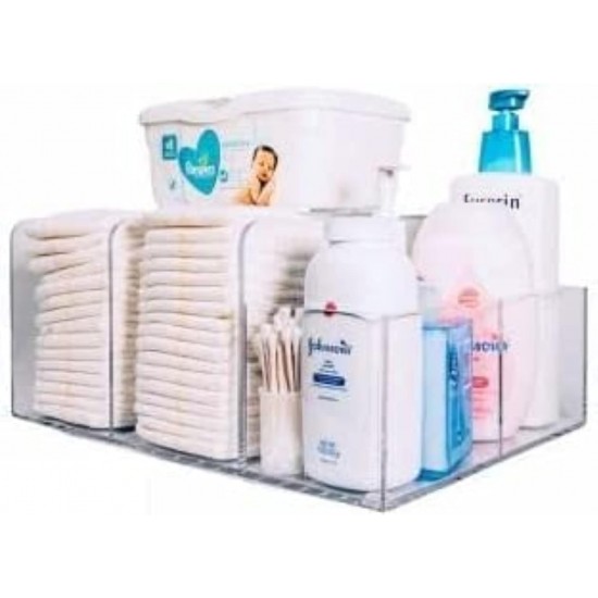 Clear Acrylic Diaper Organizer, 2 Diaper Rows & 2 Storage Compartments (36x26x16cm)
