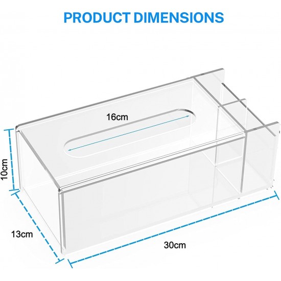 Clear Acrylic Tissue Box, Desktop Storage Holder, Rectangle Napkin Organizer(30x13x10cm)