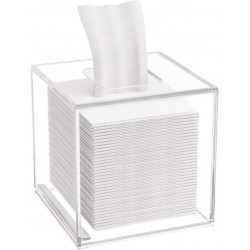 Clear acrylic tissue box with sliding lid for square napkins for home, office & restaurant