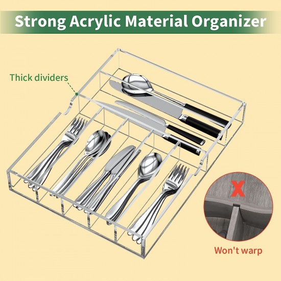 Clear Acrylic Kitchen Drawer Organizer for Flatware and Utensils, Expandable Silverware Organizer and Cutlery Tray for Kitchen, Office,Bathroom Supplies, 21"