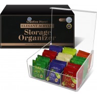 Clear Acrylic Tea Organizer with Lid for Kitchen Cabinets Pantry (9 Compartments)
