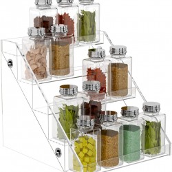Clear Acrylic Spice Organizer, (5 Tiers) Seasoning Shelf Kitchen Spice for Countertop Pantry Cabinet