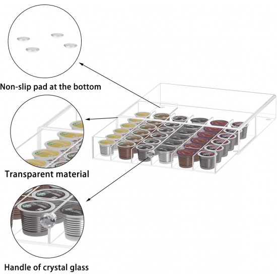 Clear Acrylic Coffee Pod Organizer with Drawer,   Coffee Capsule, Hold 36 Capacity.