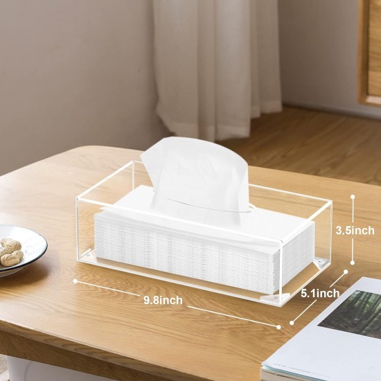 Refillable Clear Acrylic Facial Tissue Box with Magnetic Lid