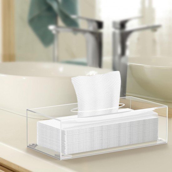 Refillable Clear Acrylic Facial Tissue Box with Magnetic Lid