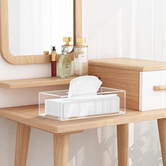 Refillable Clear Acrylic Facial Tissue Box with Magnetic Lid