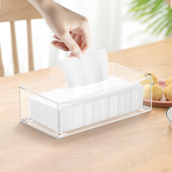 Refillable Clear Acrylic Facial Tissue Box with Magnetic Lid