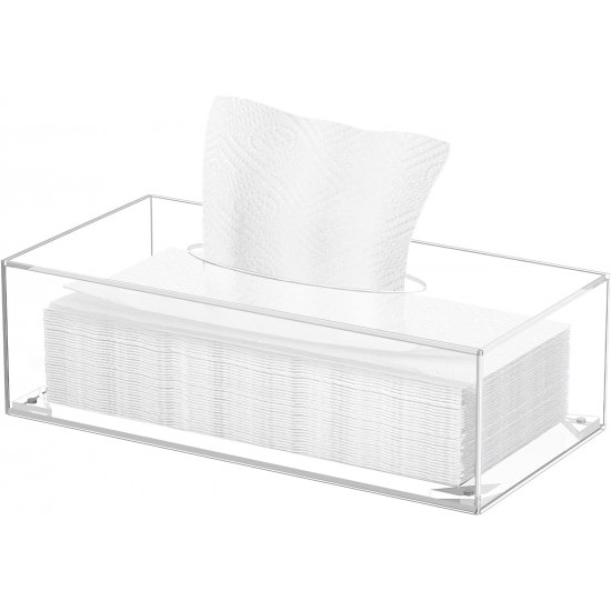 Refillable Clear Acrylic Facial Tissue Box with Magnetic Lid