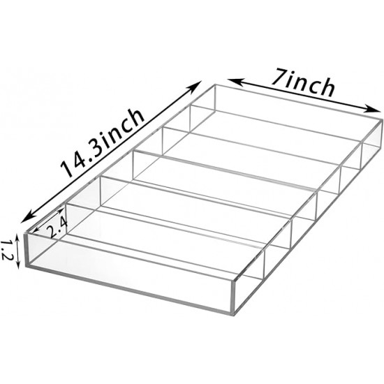 Clear Acrylic Sunglass Eyeglass Organizer Tray with (6 Compartments), Multipurpose Accessories Drawer Tray (2 pack)