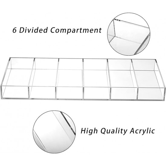 Clear Acrylic Sunglass Eyeglass Organizer Tray with (6 Compartments), Multipurpose Accessories Drawer Tray (2 pack)