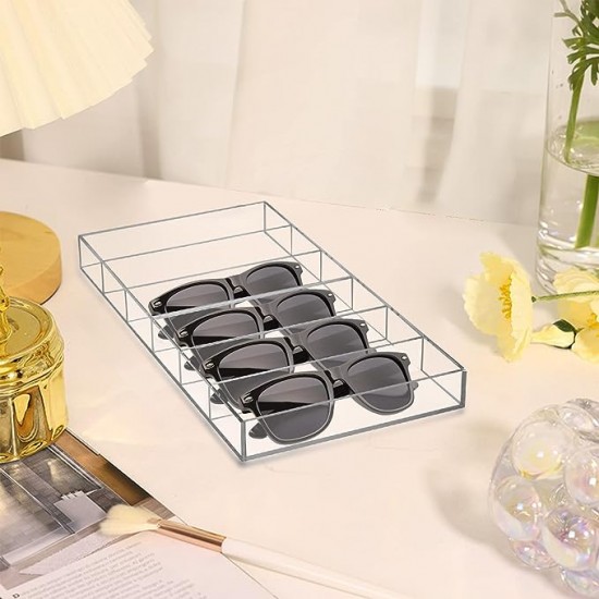 Clear Acrylic Sunglass Eyeglass Organizer Tray with (6 Compartments), Multipurpose Accessories Drawer Tray (2 pack)