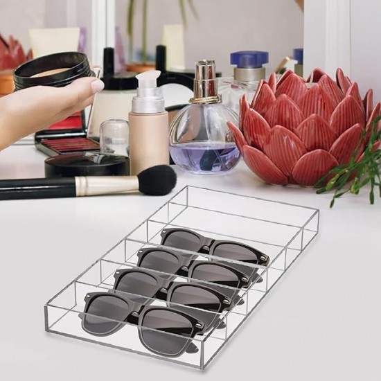 Clear Acrylic Sunglass Eyeglass Organizer Tray with (6 Compartments), Multipurpose Accessories Drawer Tray (2 pack)