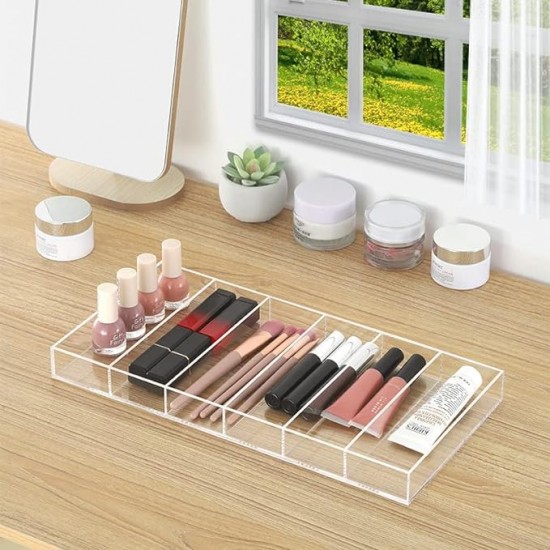 Clear Acrylic Sunglass Eyeglass Organizer Tray with (6 Compartments), Multipurpose Accessories Drawer Tray (2 pack)