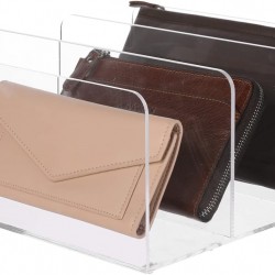 Clear Acrylic Purse and Wallet Organizer with 3 Sections, Handbag Storage, Clutch Holder for Closet Organization or Retail Display