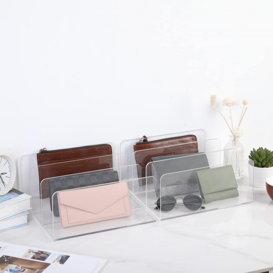 Clear Acrylic Purse and Wallet Organizer with 3 Sections, Handbag Storage, Clutch Holder for Closet Organization or Retail Display