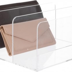 Clear Acrylic Purse and Wallet Organizer with 3 Sections, Handbag Storage, Clutch Holder for Closet Organization or Retail Display