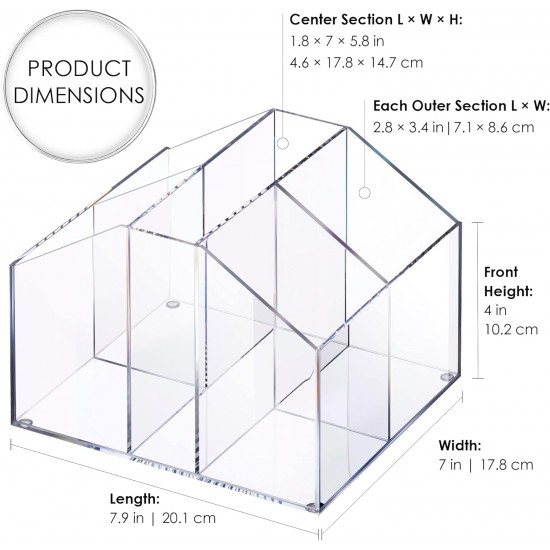 Clear Acrylic Silverware Organizer for Kitchen, suitable for organizing Spoons, Forks & Napkin Holder, Countertop (5 Compartments)