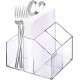 Clear Acrylic Silverware Organizer for Kitchen, suitable for organizing Spoons, Forks & Napkin Holder, Countertop (5 Compartments)