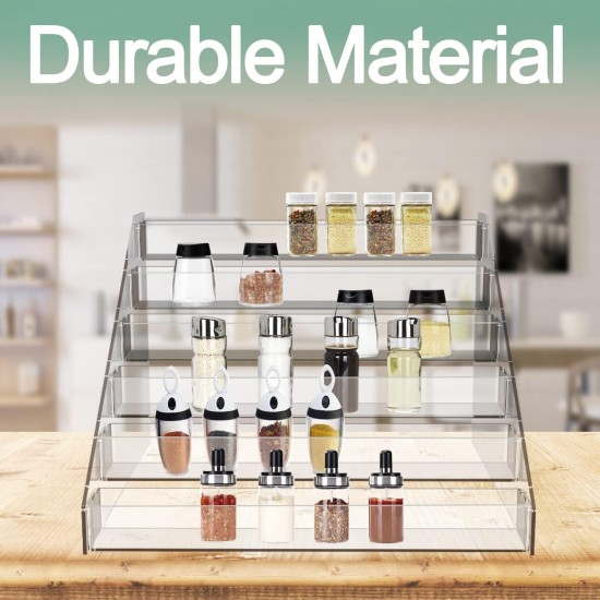 Clear Acrylic Spice Rack Organizer For Cabinet, (6 Tier) Spice Shelf Can Organizer for Kitchen Pantry Countertop
