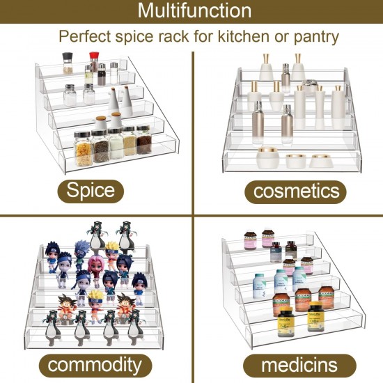 Clear Acrylic Spice Rack Organizer For Cabinet, (6 Tier) Spice Shelf Can Organizer for Kitchen Pantry Countertop