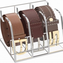 Clear Acrylic Belt Organizer with 3 Compartments, Belt, Makeup & Tie Container Storage Holder for Closet, Shelf, and Dresser Drawers