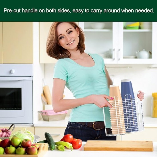 Disposable Coffee Cup Dispenser with Handles, Countertop or Wall Mount Hot/Cold Drink Cup and Lid Holder Organizer