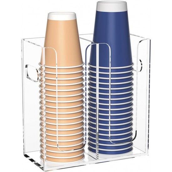 Disposable Coffee Cup Dispenser with Handles, Countertop or Wall Mount Hot/Cold Drink Cup and Lid Holder Organizer